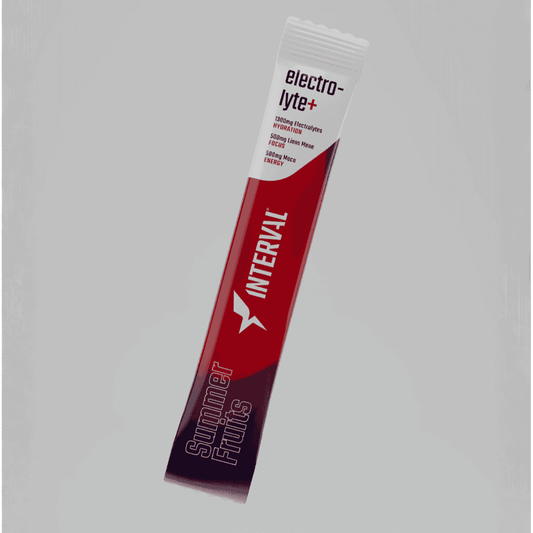 Interval Electro-Lyte+ summer fruits drink stick on a gray background