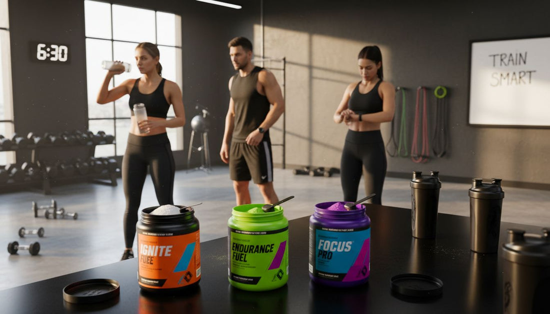 Athletes preparing pre-workout powders in gym