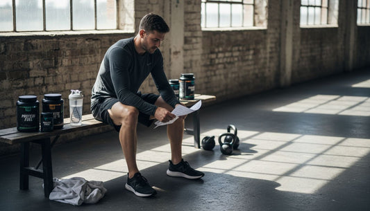 Hyrox athlete prepares pre-workout supplements in gym