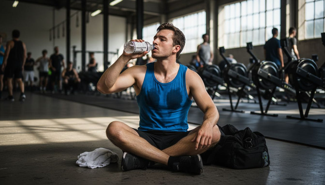 Hyrox athlete rehydrating after training session