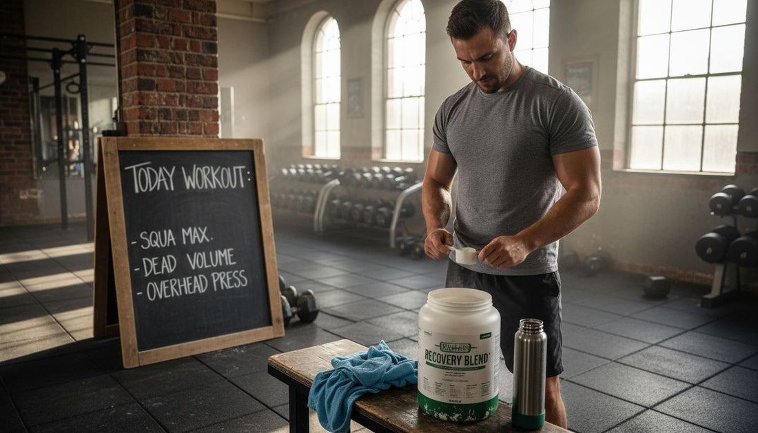 Athlete preparing natural supplement in gym