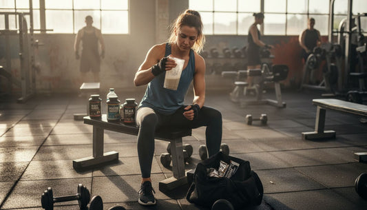 Female athlete preparing supplements in gym