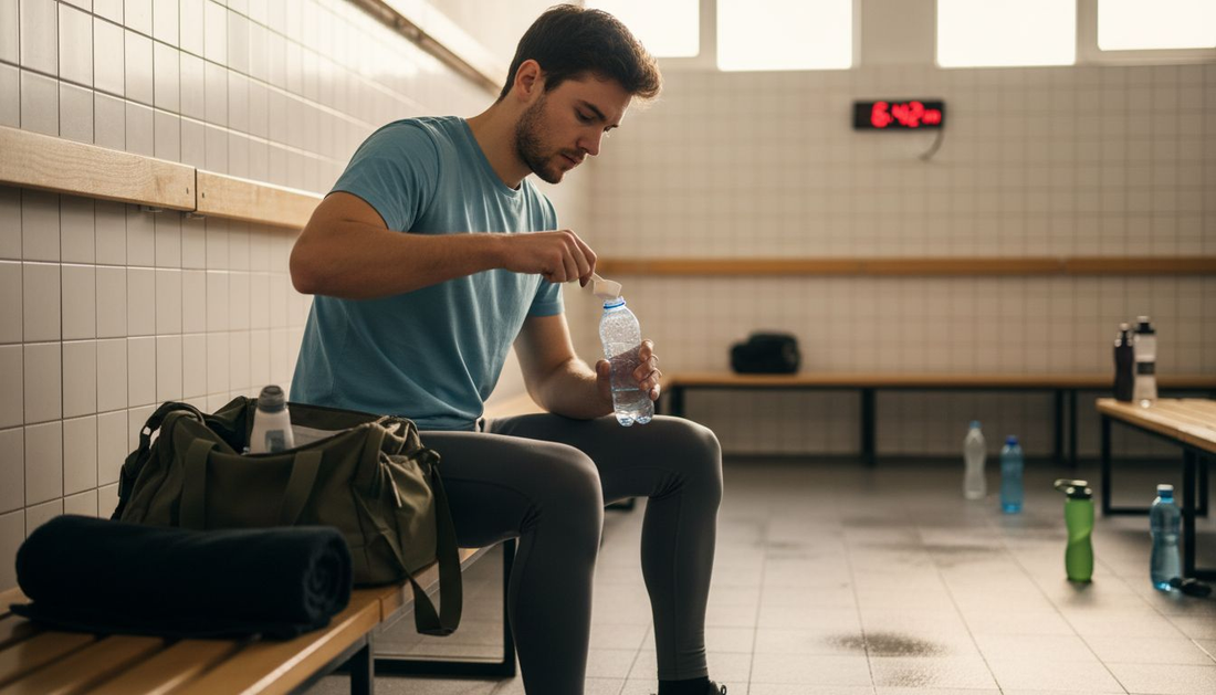 Athlete preparing hydration in locker room