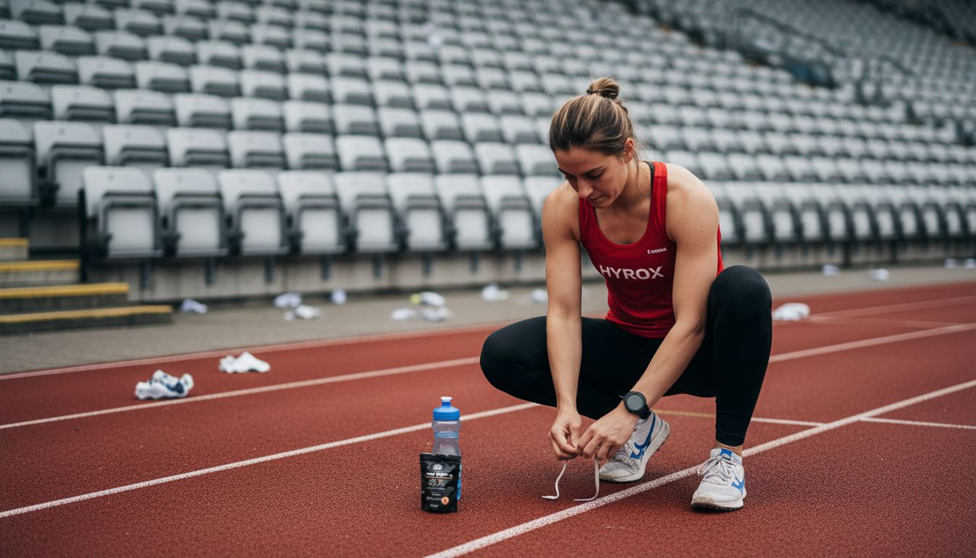 UK female athlete preparing at running track