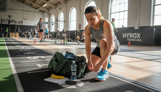 Female Hyrox athlete prepping in gym