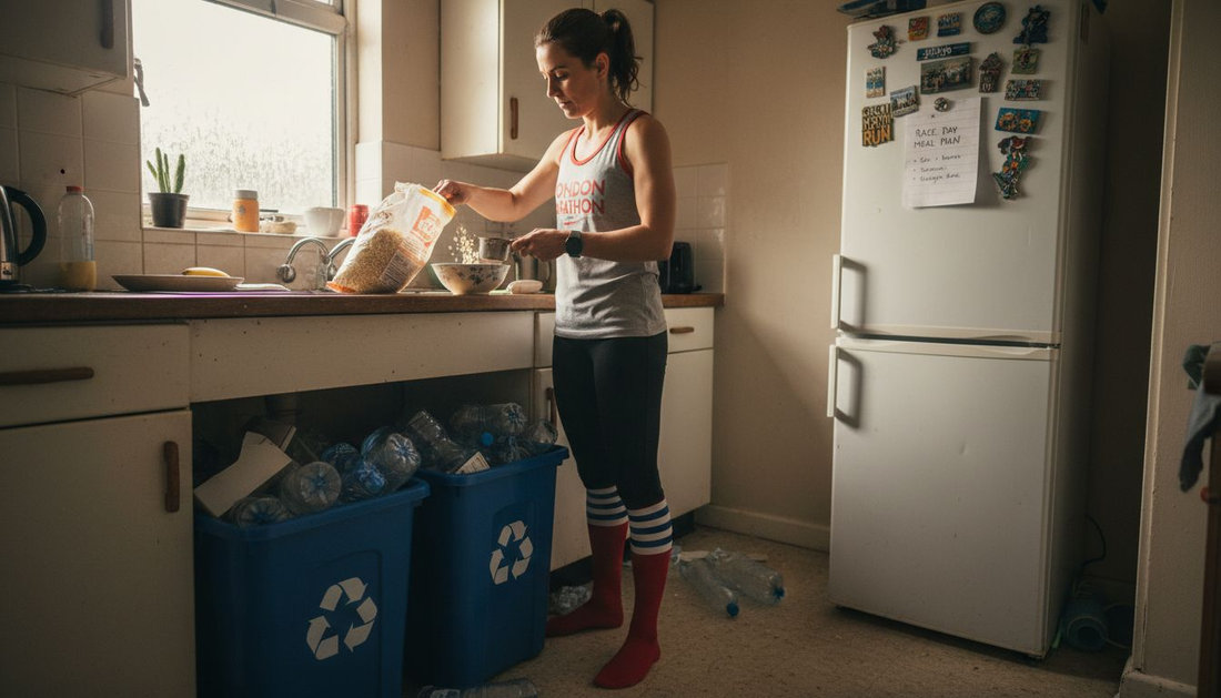 Female athlete measuring oats in home kitchen