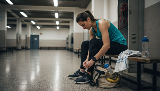 Female athlete preparing for workout in gym locker