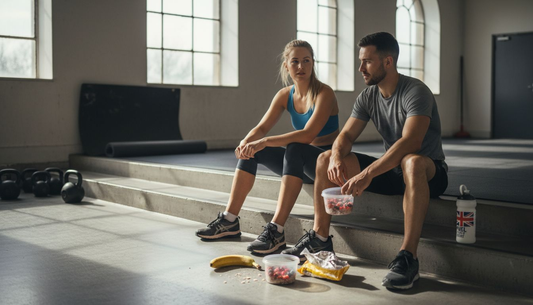 Athletes preparing and sharing pre-workout snacks