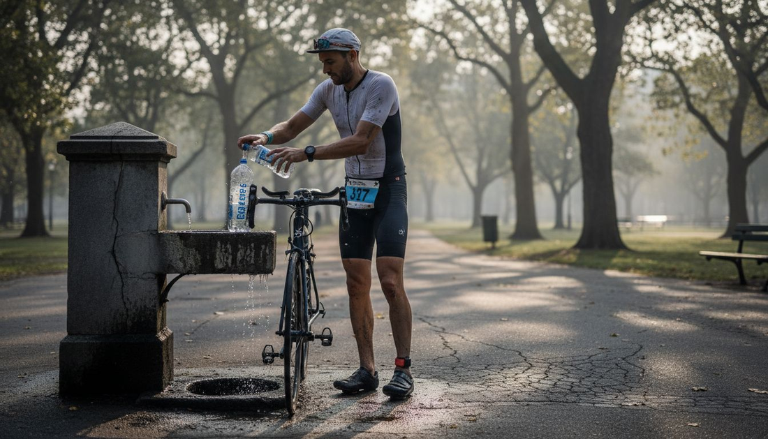Triathlete preparing hydration with electrolyte