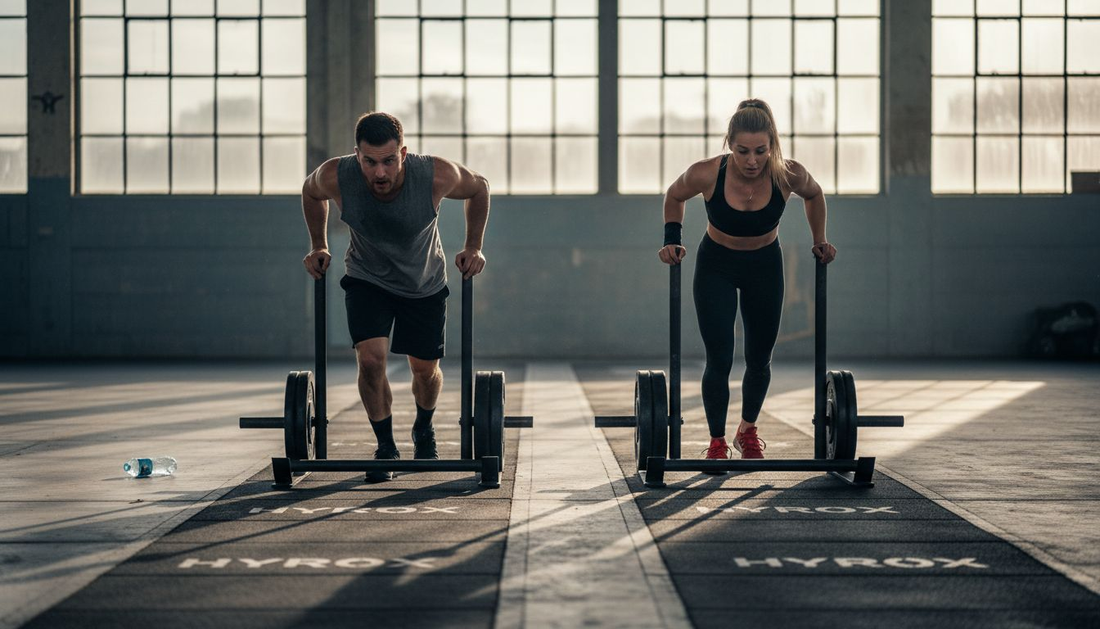 Hyrox athletes training in industrial gym