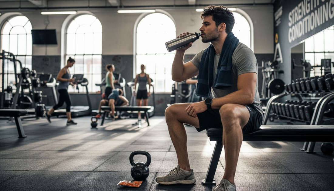 Athlete resting after intense workout in gym