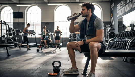 Athlete resting after intense workout in gym