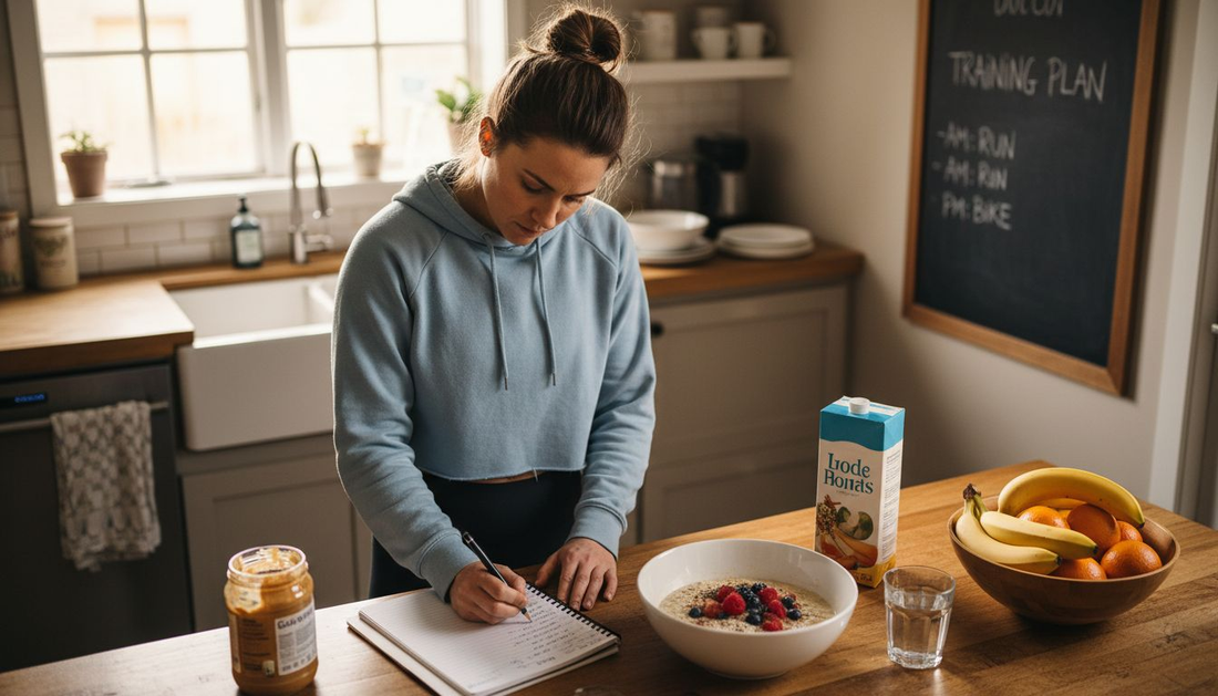 Female athlete preparing meal in kitchen