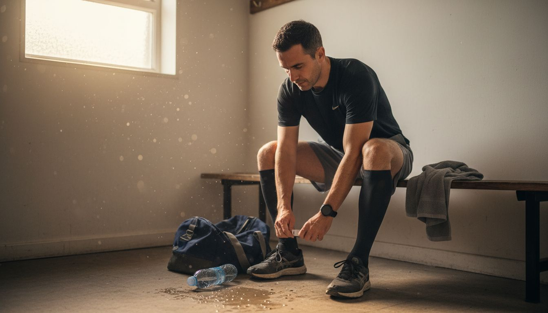 Athlete examines adaptogen supplement bottle