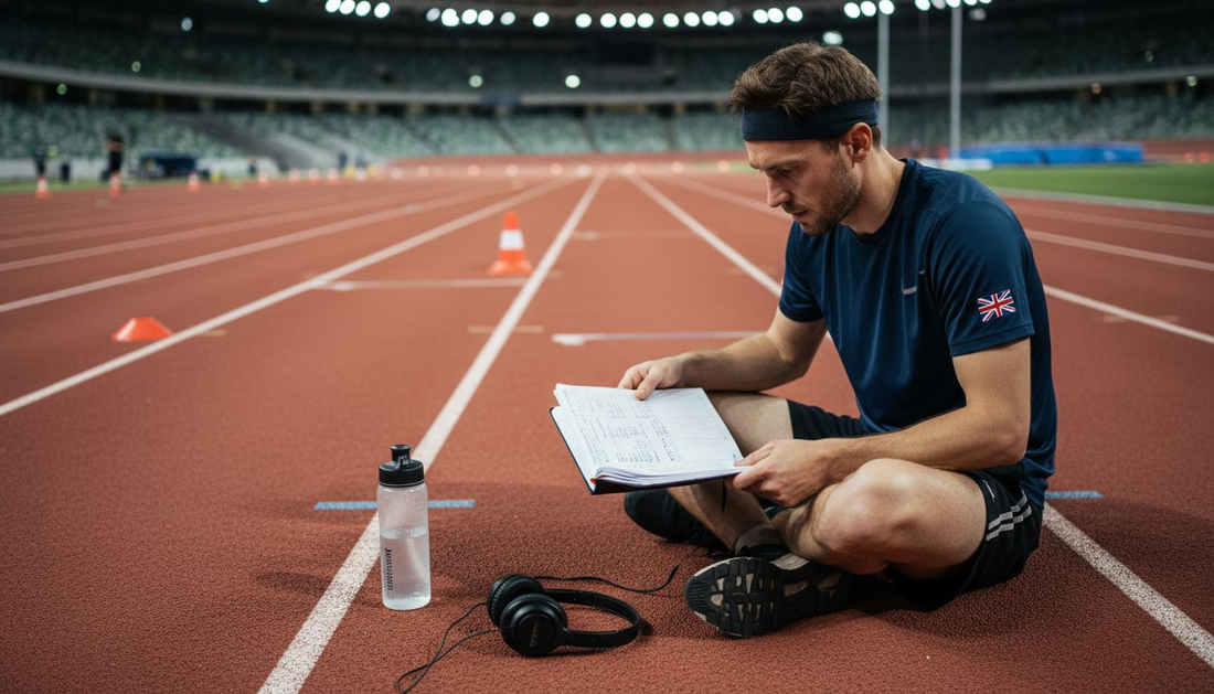 Athlete reviewing training journal pre-workout