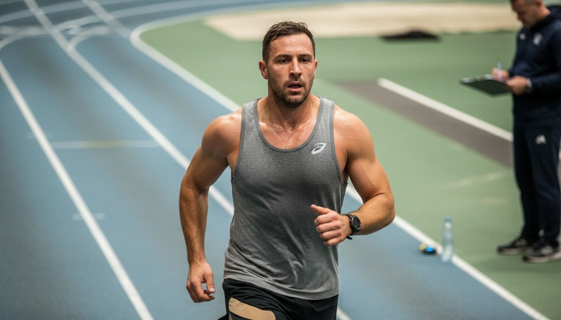 Hyrox athlete training on indoor track