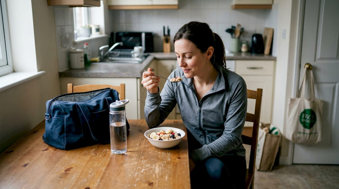 Athlete eating carbohydrate meal before training