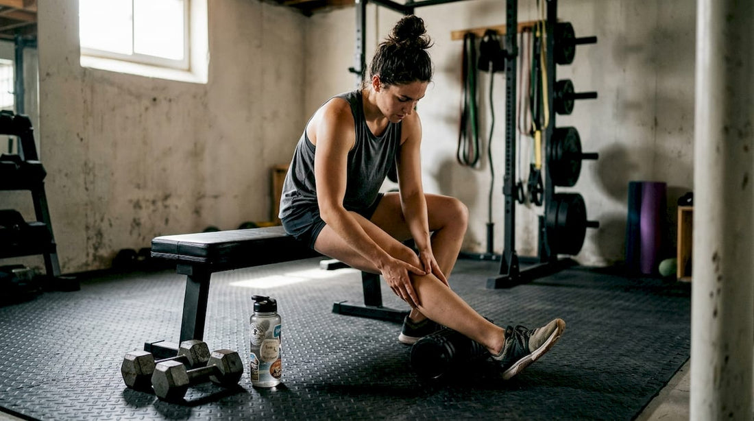 Female athlete recovering after workout at home