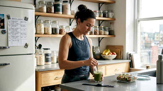 Female athlete preparing supplement in kitchen