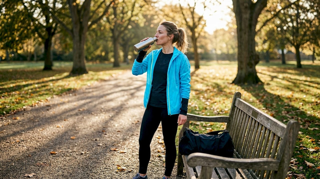 Female athlete taking water break at park