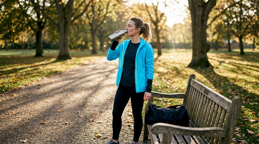 Female athlete taking water break at park