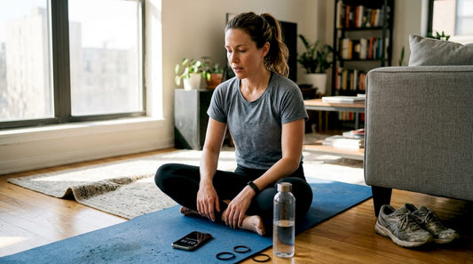 Woman resting between HIIT workout sets at home