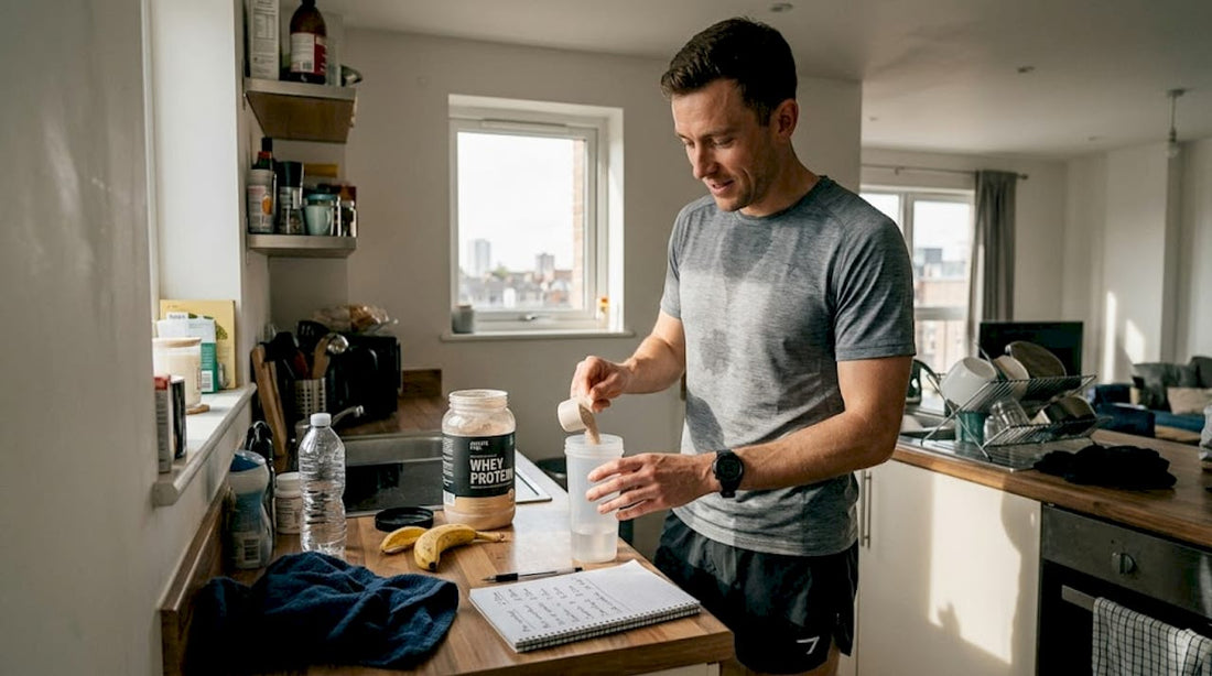Hyrox athlete preparing post-workout supplement
