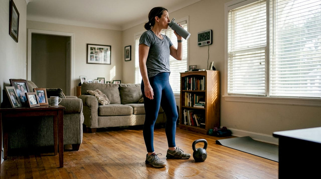 Woman does HIIT kettlebell workout at home