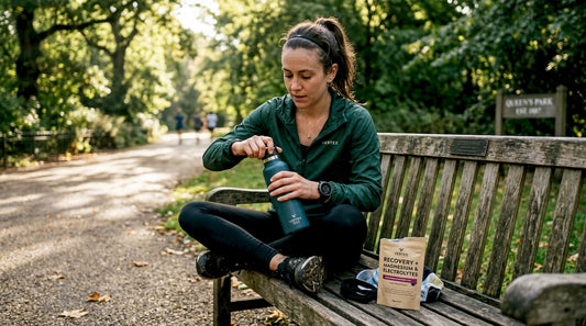 Female athlete enjoys water after run