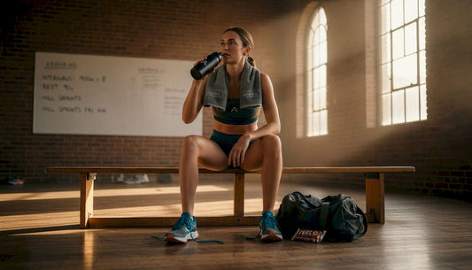 Female athlete hydrating post-gym training