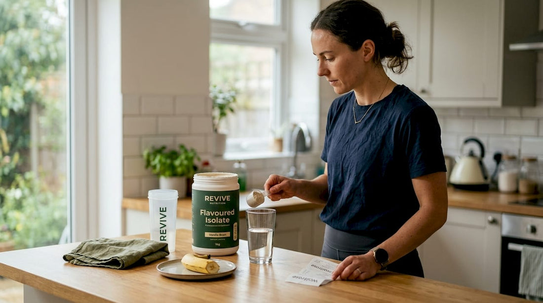 Athlete preparing supplement at kitchen island