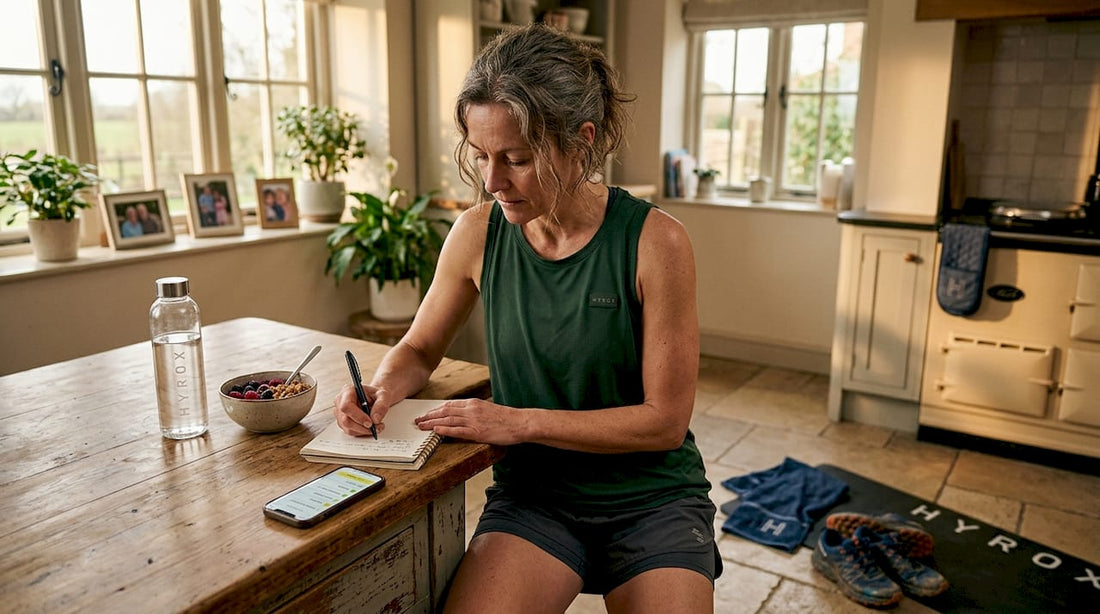 Female athlete recording post-workout recovery notes