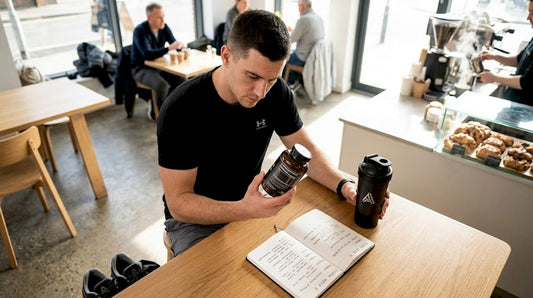 Hyrox athlete examining supplement label