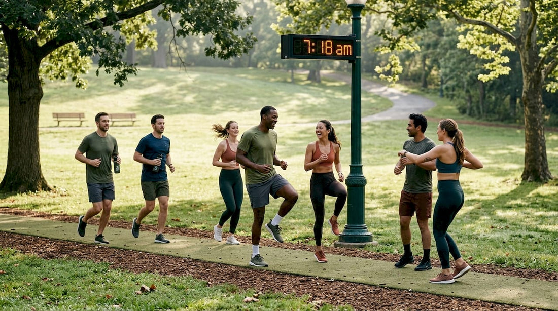 Adults warming up together in gym
