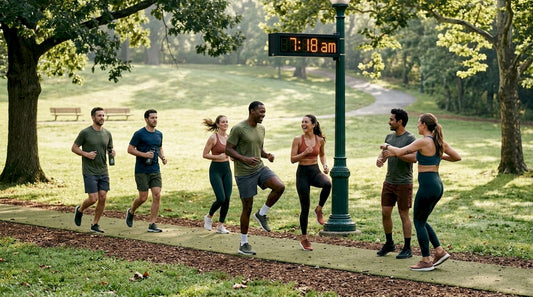 Adults warming up together in gym