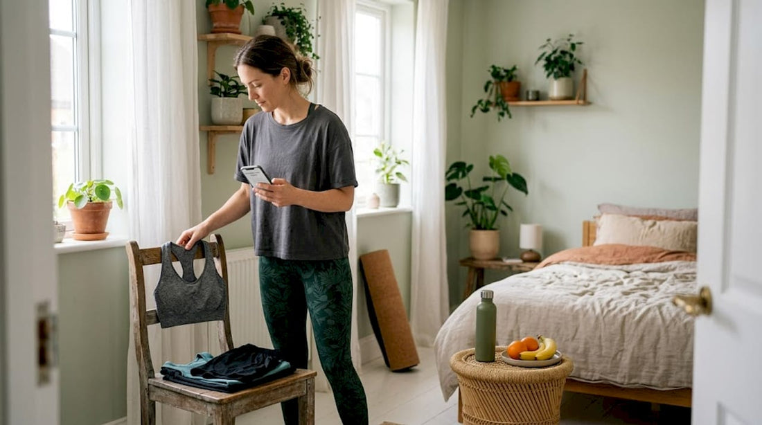 Woman preparing for home workout routine