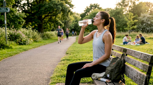 Athlete hydrating outdoors on running track
