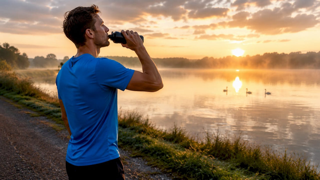 Athlete hydrating during outdoor run