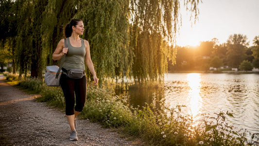 Woman walking outdoors for active recovery
