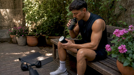 Hyrox athlete reviewing amino supplement at gym