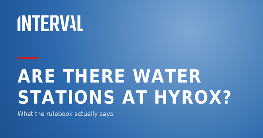 Interval blog header asking are there water stations at Hyrox, with the subheading what the rulebook actually says