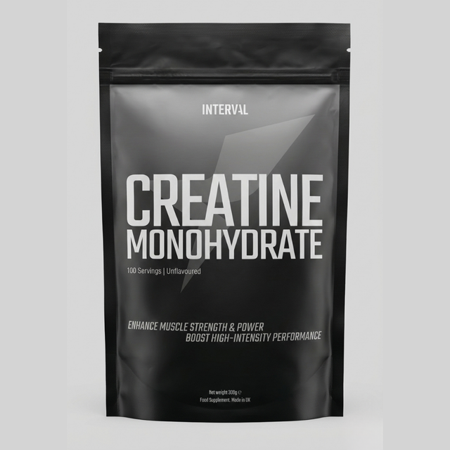 Interval Creatine Monohydrate 300g unflavoured powder in a white pouch