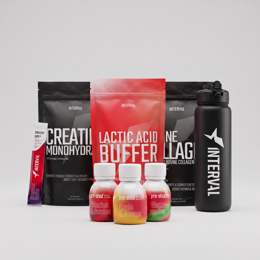 Interval Bundle - Creatine, Collagen, Lactic Acid Buffer, Pre-Shot trio, Electrolyte+ stick and 1L bottle